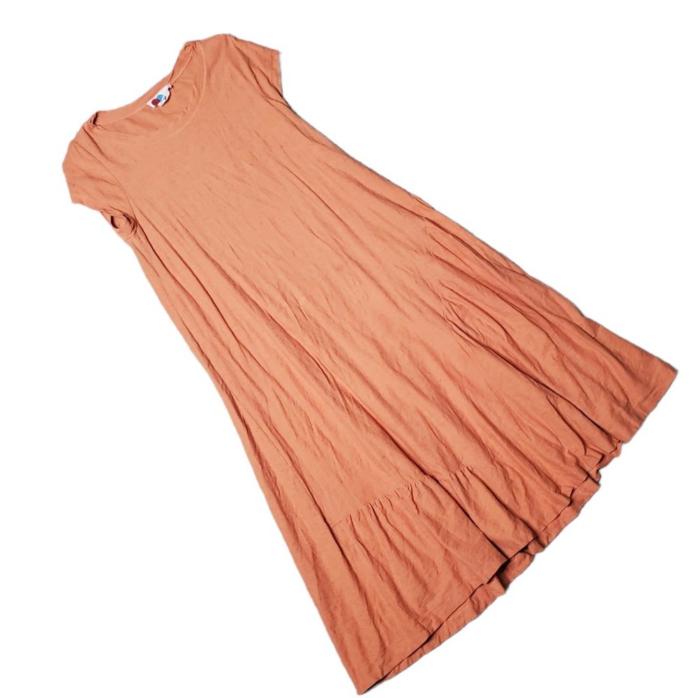 Free People FP Beach Lena Terra Orange Cotton Linen Blend Flowy Midi Dress M 10